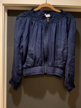 Love Sam Navy Ruffle-Neck Zip Jacket